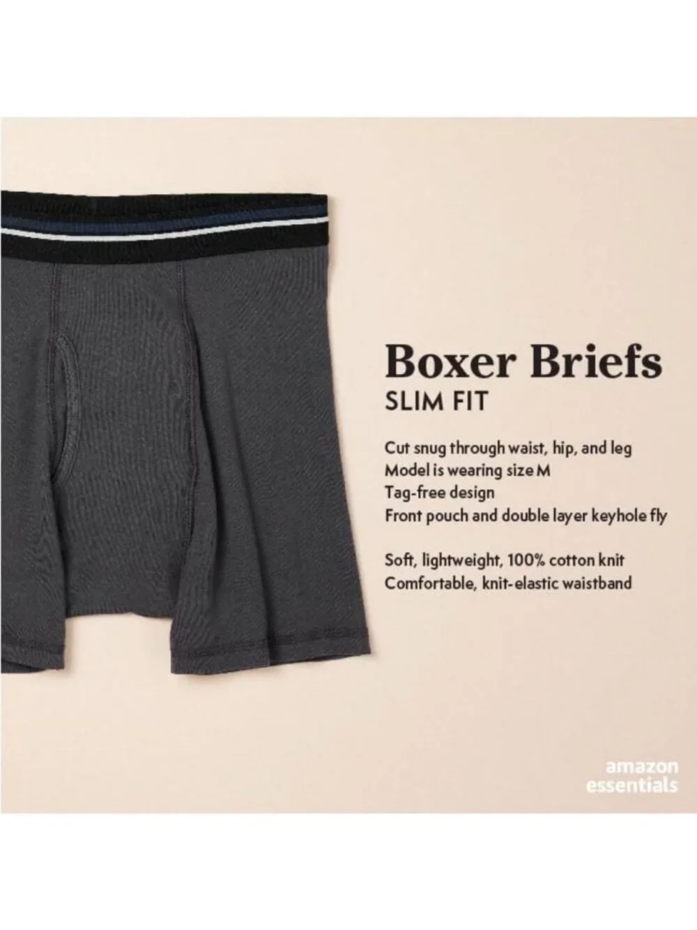 Breathable Cotton Boxer Briefs for Men, Tag-Free, Comfortable Fit, Pack of 5